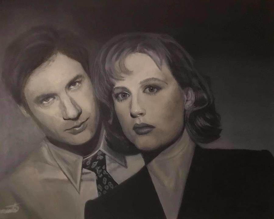 X-files Painting - Mulder and Scully by Barbara Barber