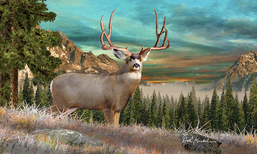 Mule Deer Art Ridge Boss Painting by Dale Kunkel