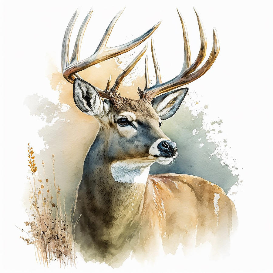 Mule Deer Buck Watercolor Digital Art by Steve McKinzie