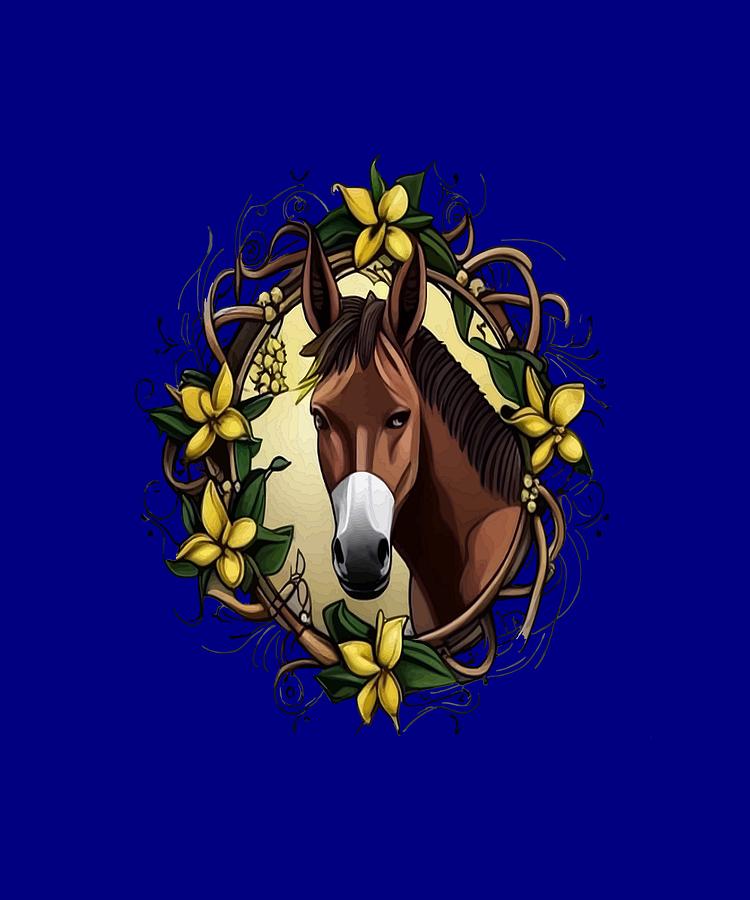 Mule Surrounded By A Wreath Of Yellow jessamine Tattoo Style Art Digital Art by Taiche Acrylic Art