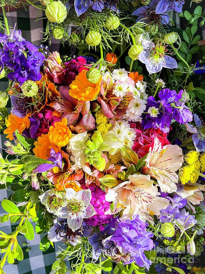 Multi-colored flower arrangement at the flower market.  Photograph by Gunther Allen