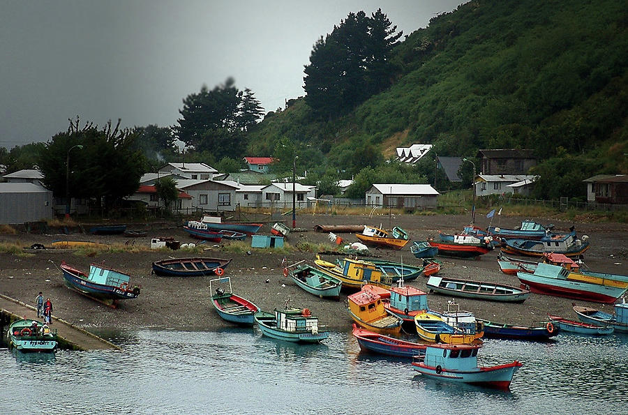 Multi-coloued Boats at Pueto Montt Chiler Photograph by Sam Hall