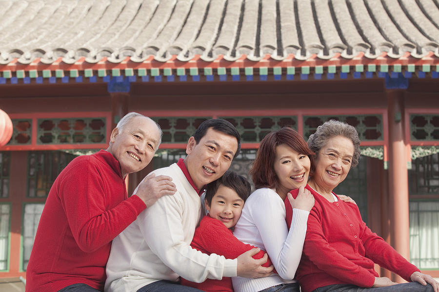 Multi-generation Family in Traditional Chinese Courtyard Photograph by XiXinXing