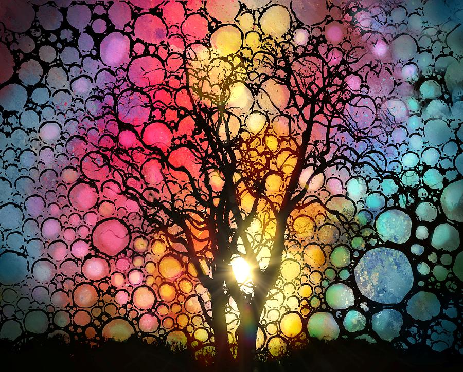 Multicolor Bubbles Tree Silhouette Design 301 Mixed Media by Lucie Dumas