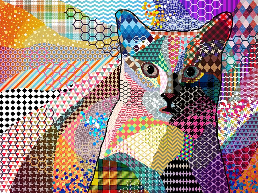 Multicolor Cat 676 Patterns Digital Art by Lucie Dumas