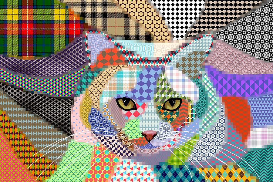 Multicolor Cat 678 Patterns Digital Art by Lucie Dumas