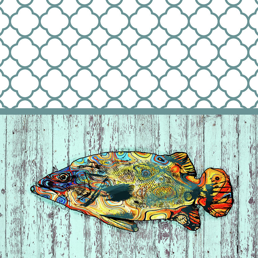 Multicolor Fish 2 with Quatrefoil pattern Digital Art by Lucie Dumas