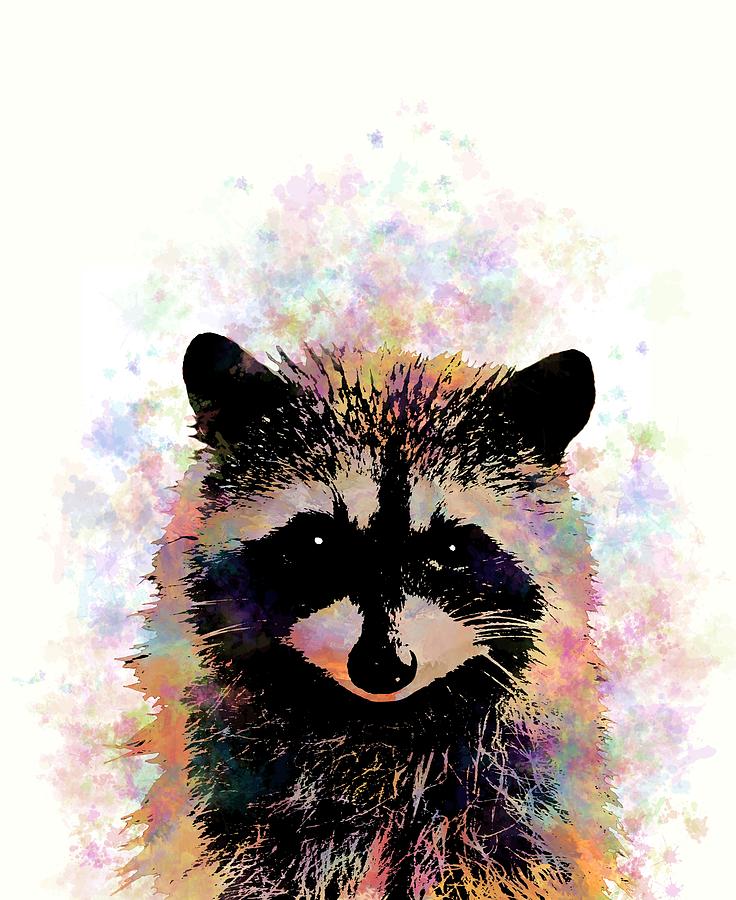 Multicolor Raccoon 27 Mixed Media by Lucie Dumas