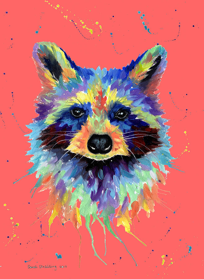 Abstract Painting - Multicolor Raccoon by Sarah Stribbling