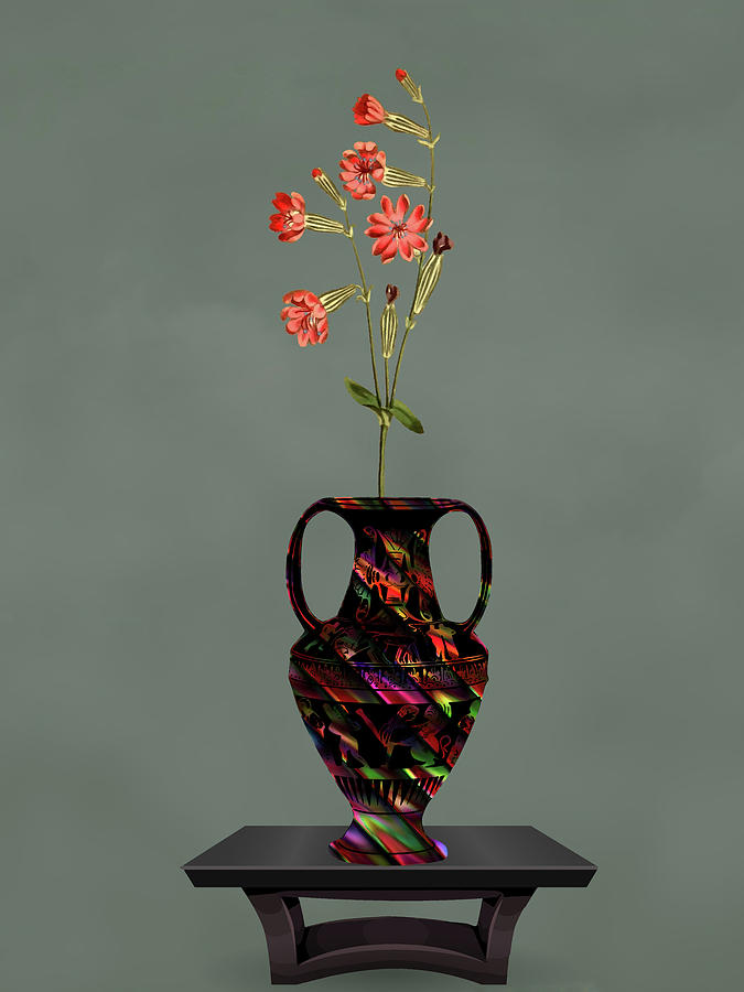 Multicolor Two Handle Glass Vase with Flowers Mixed Media by David Dehner