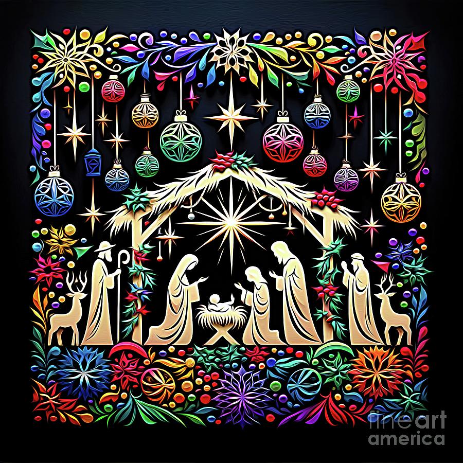 Multicolored Christmas Nativity Scene Expressionistic Digital Art by Rose Santuci-Sofranko