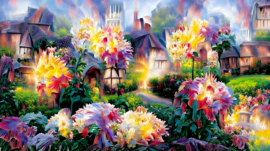 AI Flowers in a Country Cottage Garden Digital Art by Peggi Wolfe