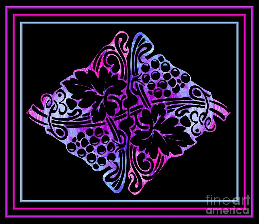 Multicolored Grapes And Vines on Black Digital Art by Rose Santuci-Sofranko
