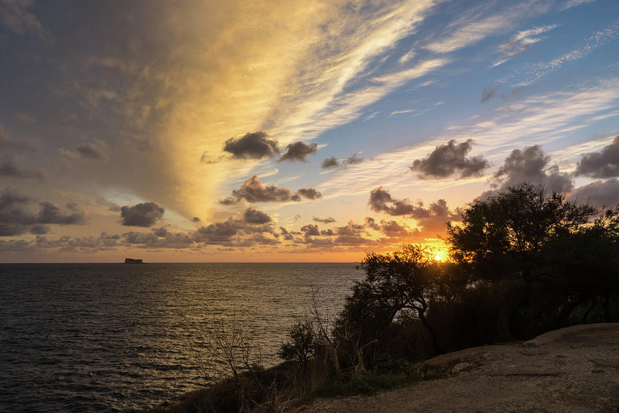Multicolored Multilayered Cloudcover - Southern Malta Seaside Sunset Photograph by Georgia Mizuleva
