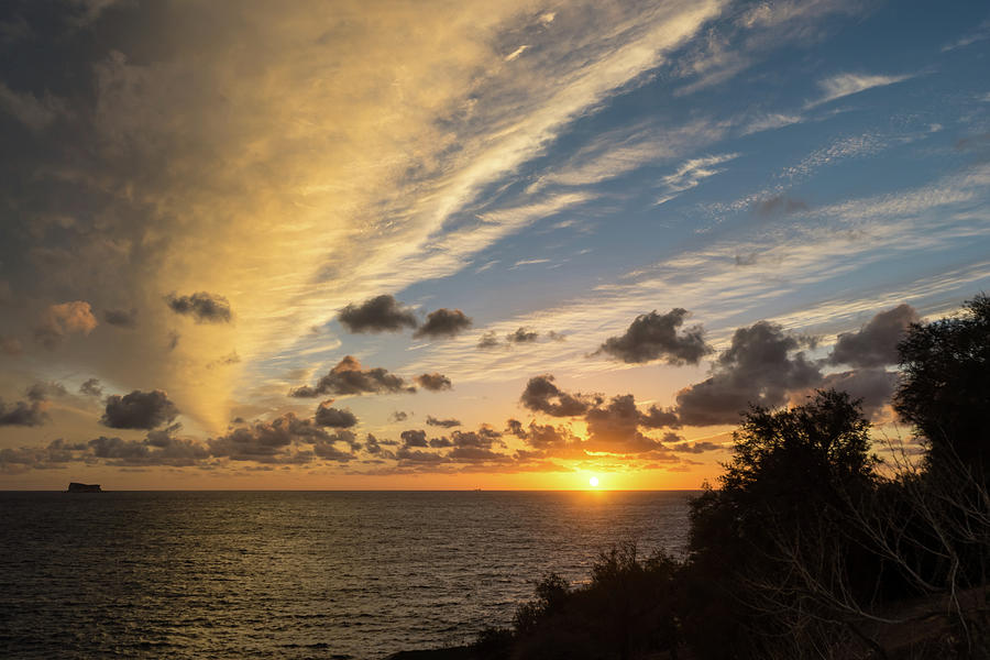Multilayered Multicolored Cloudcover - Southern Malta Seaside Sunset Photograph by Georgia Mizuleva