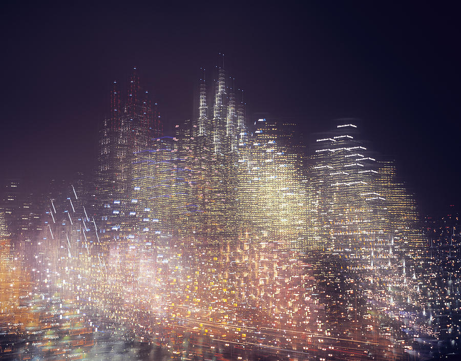 Multiple exposure image of skyline at night Photograph by EschCollection