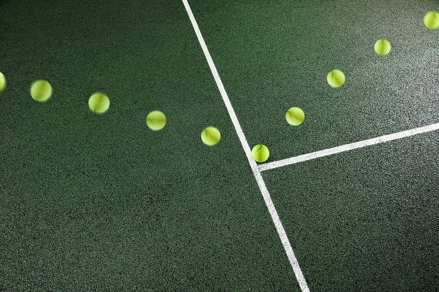Multiple exposure of tennis ball bouncing on court Photograph by Anthony Lee