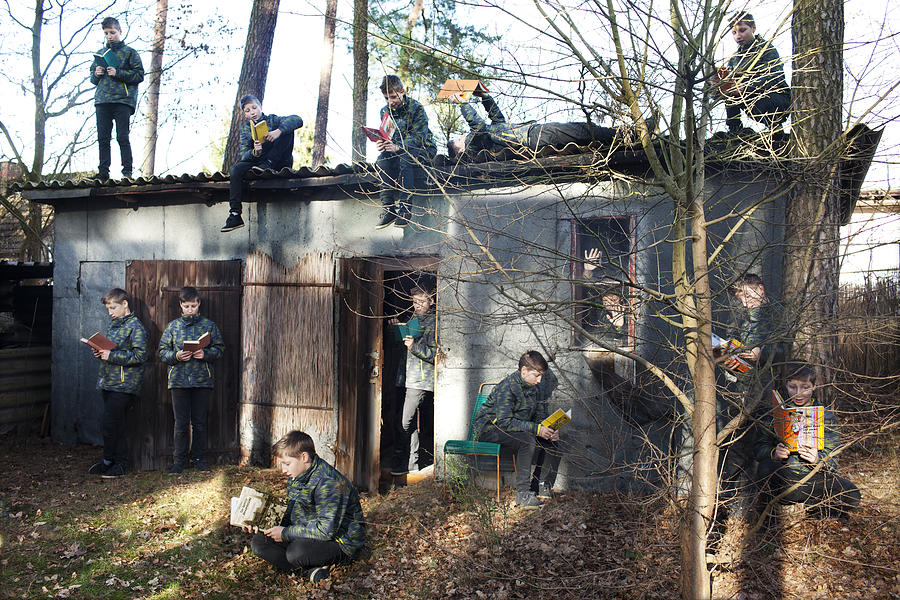 Multiple Exposures of Teenager in reading different books in forest Photograph by Silvia Otte