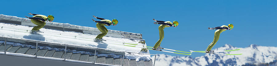 Multiple image of ski jumper at take off Photograph by Technotr