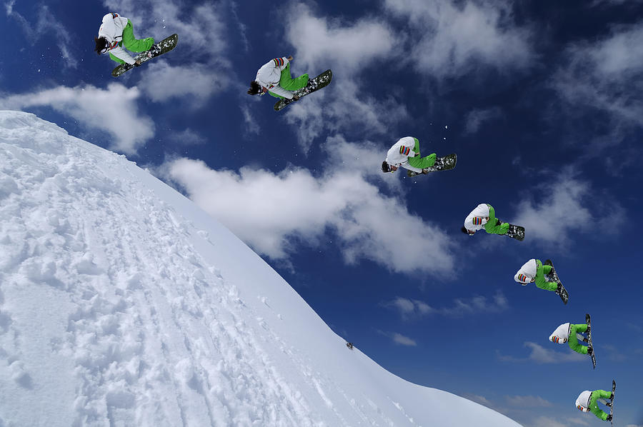 Multiple image of snowboarder in mid air Photograph by Technotr
