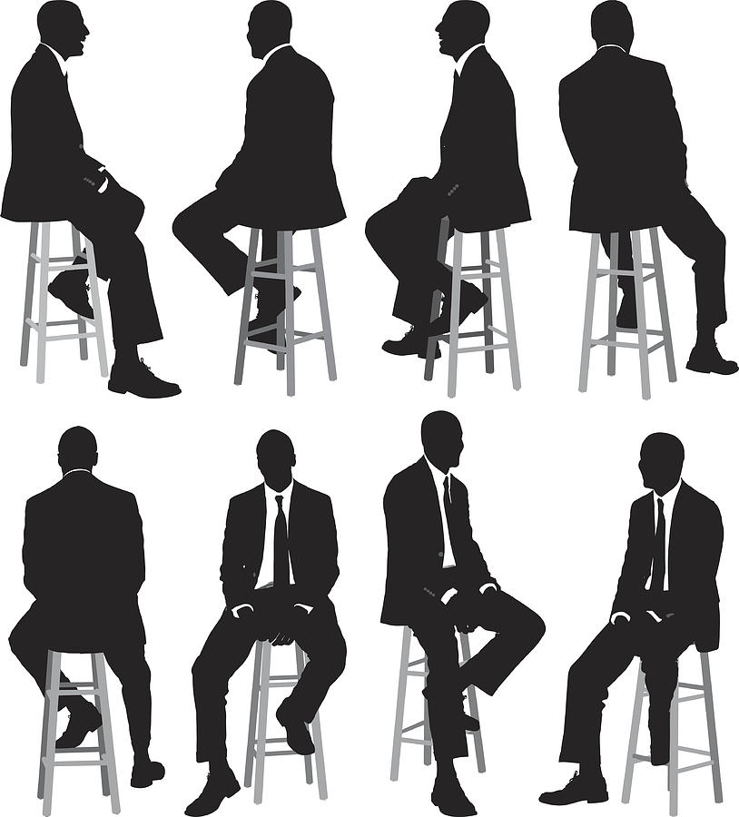 Multiple views of businessman sitting on stool Drawing by 4x6