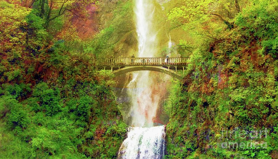 Multnomah Falls, Columbia Gorge, Oregon  Digital Art by Aurelia Schanzenbacher