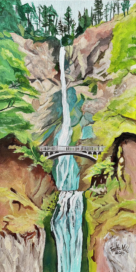 Oregon Painting - Multnomah Falls by Faythe Mills