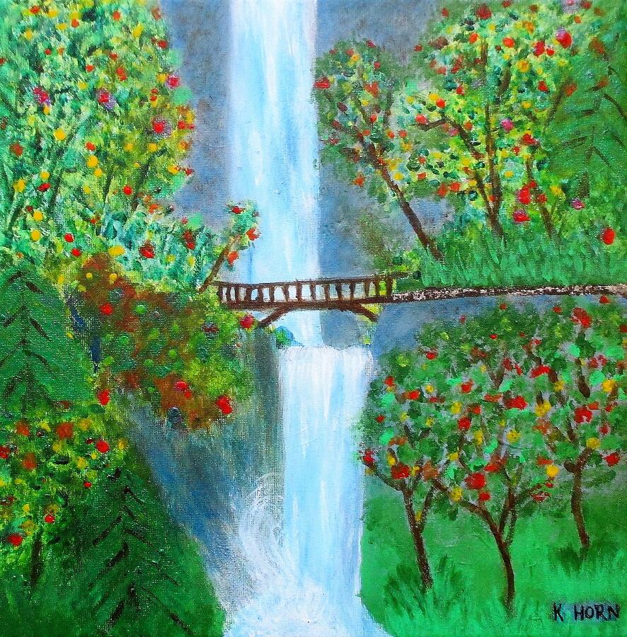 Waterfall Painting - Multnomah Falls in Late October by Kathy Horn