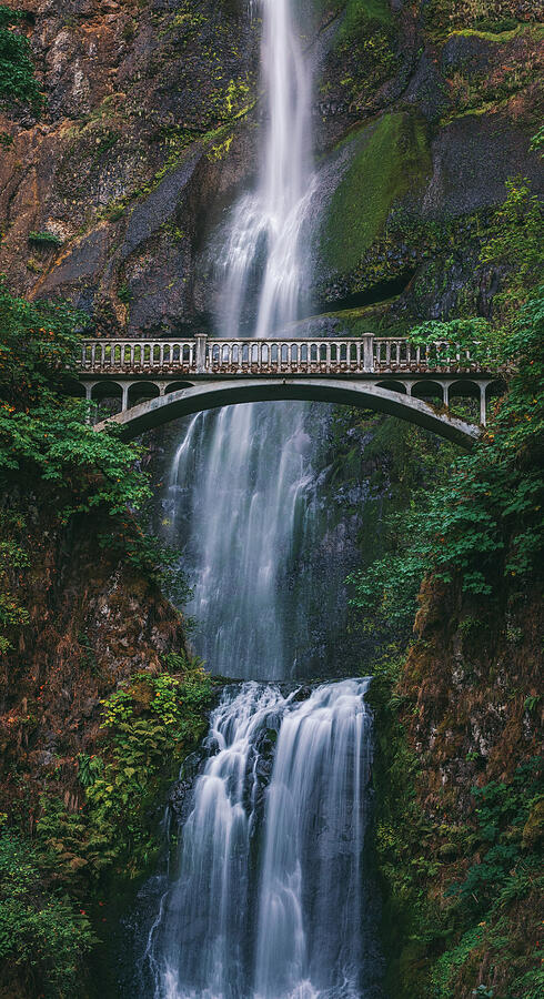 Waterfall Over Scenic Bridge Photograph - Multnomah Falls Long Exposure by Dan Sproul