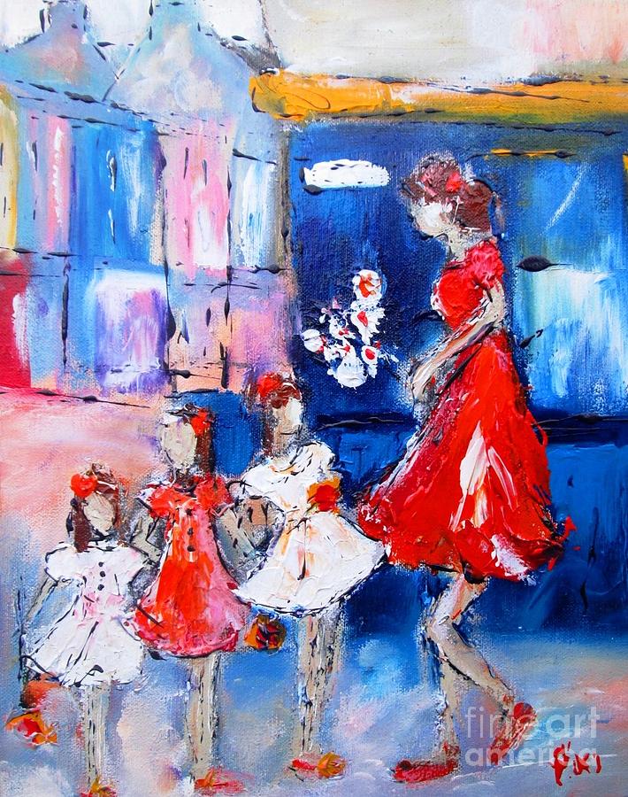 Paintings Of Mum And Girls Go Shopping In Galway  Painting by Mary Cahalan Lee - aka PIXI