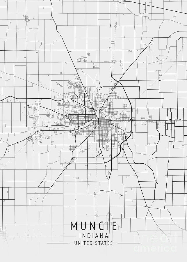 Muncie - Indiana US Gray City Map Digital Art by Tien Stencil - Fine ...