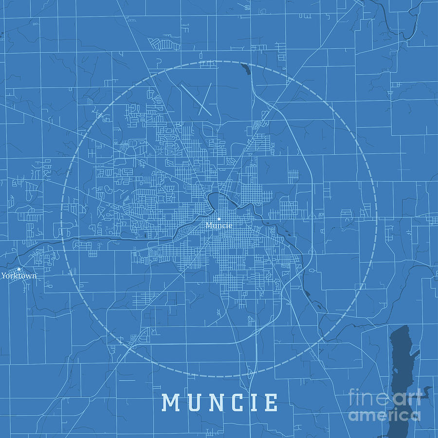 Muncie IN City Vector Road Map Blue Text Digital Art by Frank Ramspott ...