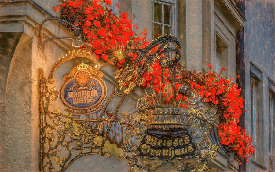 Munich Beer Garden Sign, Textured Photograph by Marcy Wielfaert