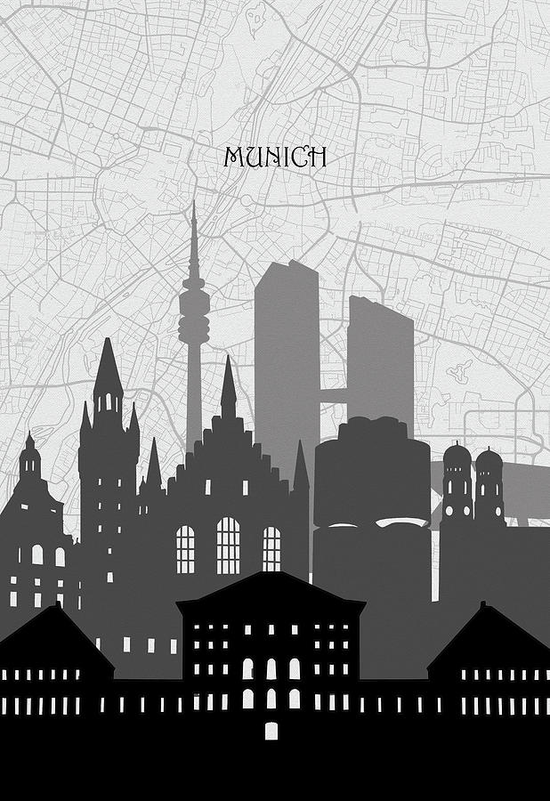 Munich Cityscape Map Digital Art by Bekim M