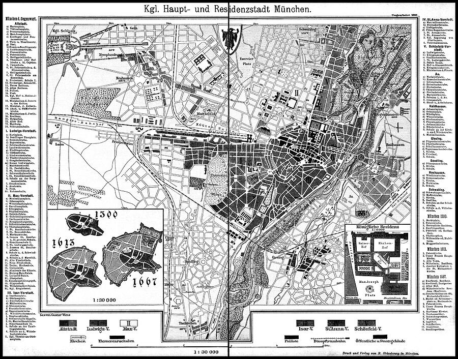 Munich Movie Photograph - Munich Germany Vintage Historical Map 1890 Black and White by Carol Japp