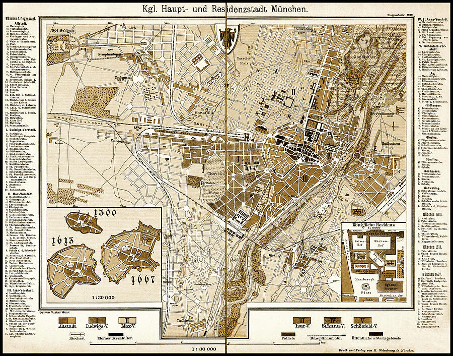 Munich Movie Photograph - Munich Germany Vintage Historical Map 1890 Sepia by Carol Japp