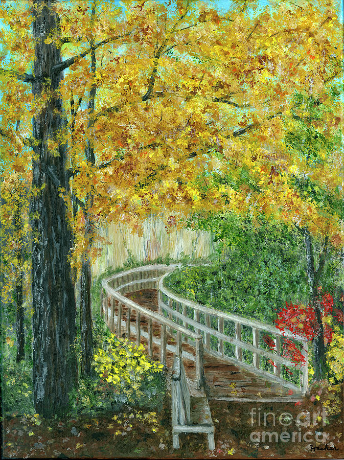 Munising Boardwalk In Autumn Painting by Timothy Hacker