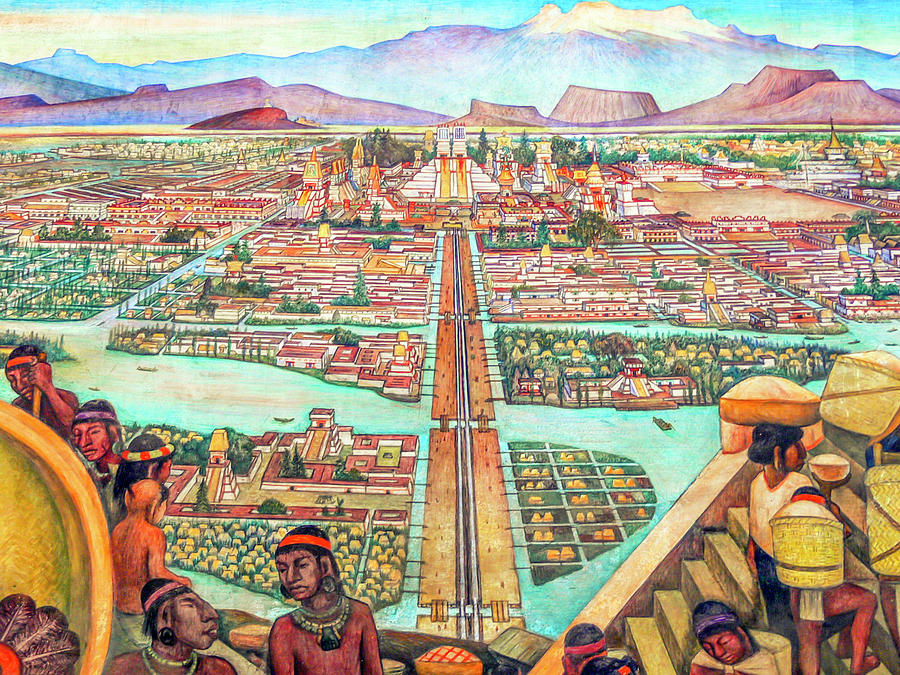 Mural by Diego Rivera of the Aztec city of Tenochtitlan Painting by Diego Rivera