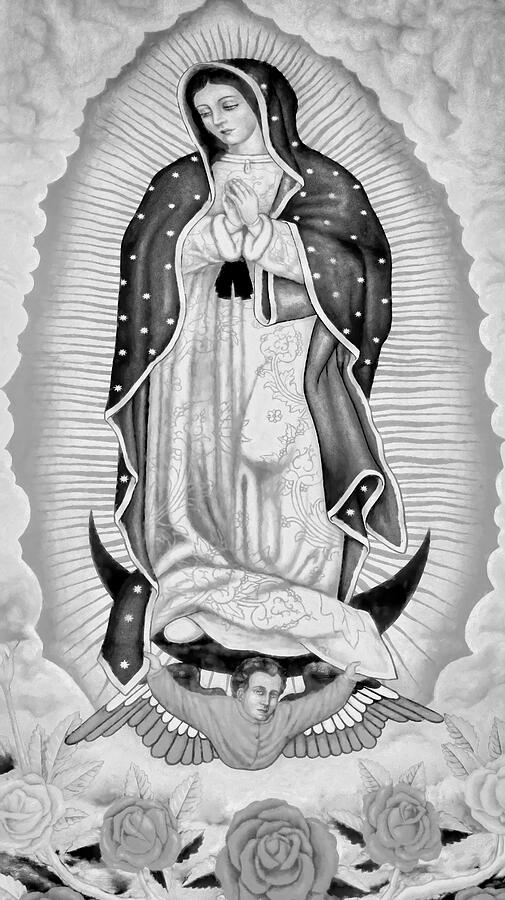 Mural of Our Lady of Guadalupe B W Photograph by Donna Kennedy