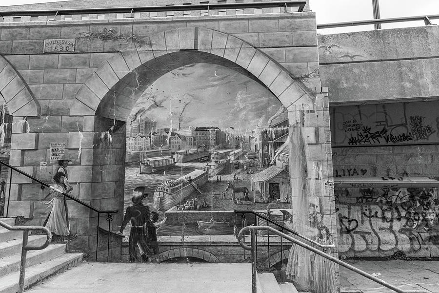 Mural Rocherster NY in Black and White at Bridge  Photograph by John McGraw