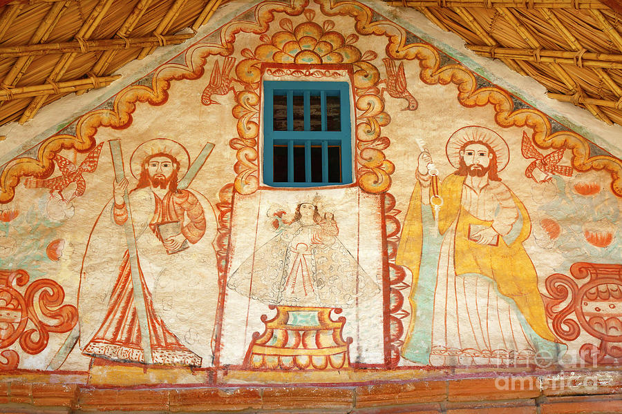 Chile Photograph - Murals on Pachama church facade Chile by James Brunker