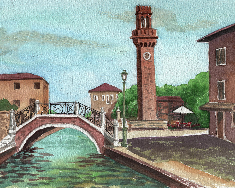 Flower Painting - Murano Venice Italy Bridge near Chiesa Di San Pietro Martire by Irina Sztukowski