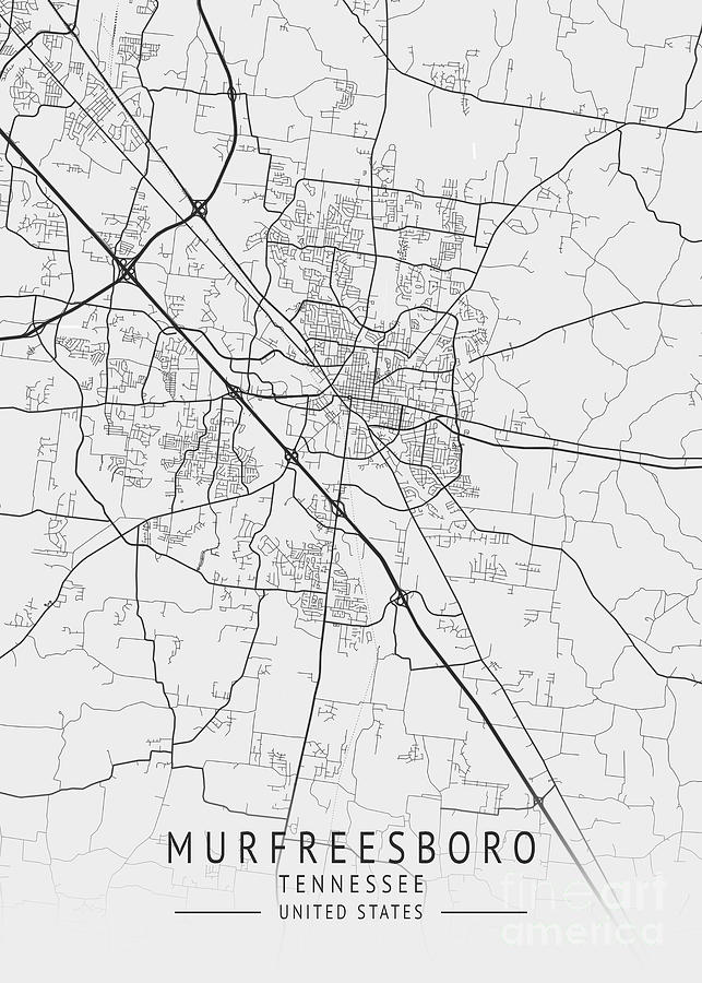 Murfreesboro - Tennessee Us Gray City Map Digital Art By Tien Stencil 