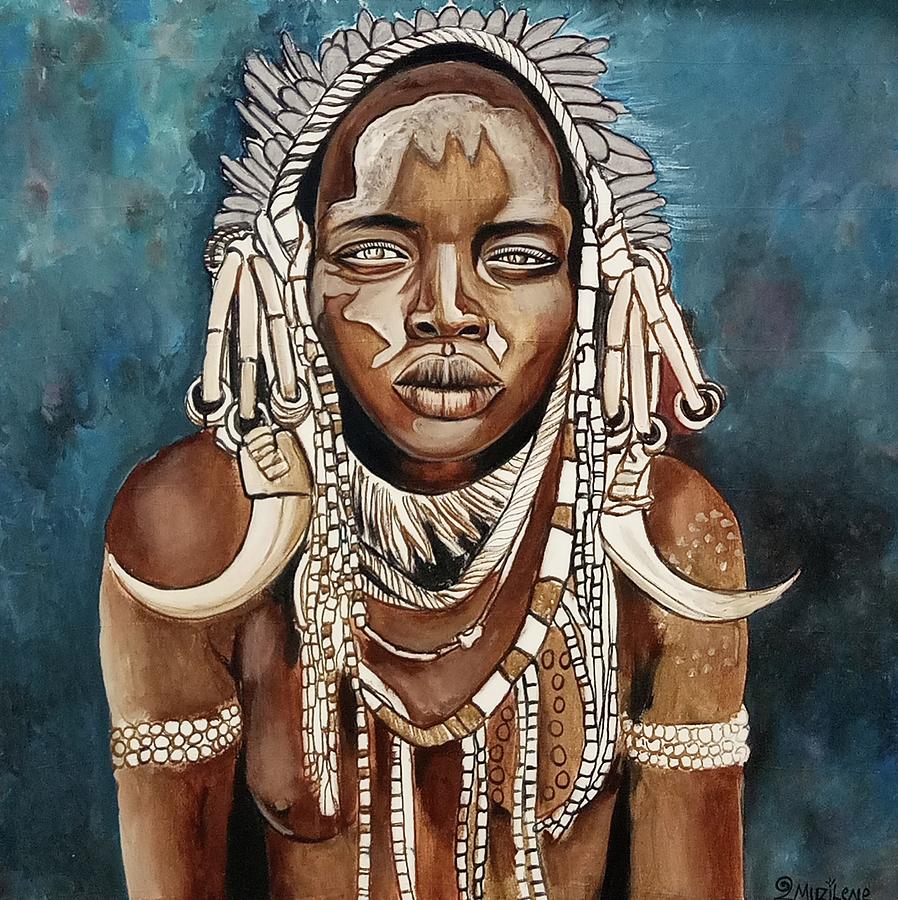 Mursi tribe woman from Ethiopia Painting by Jafeth Moiane - Fine Art ...