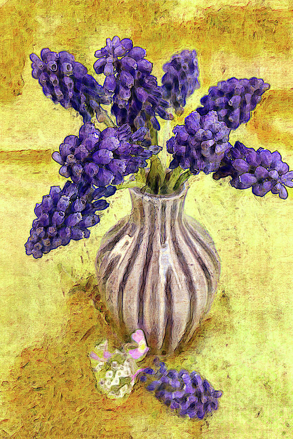 Muscari in a Grey Vase Photograph by Vanessa Thomas