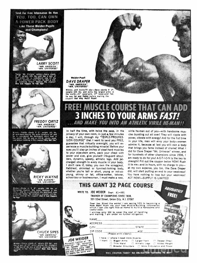 Muscle building add circa 1960s Photograph by David Lee Thompson