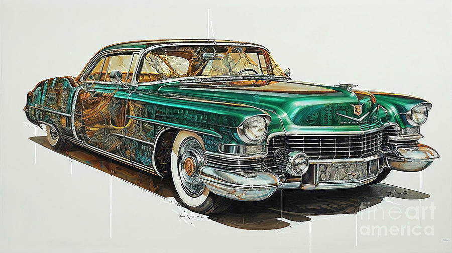 Vintage Drawing - Muscle Car 1053 Cadillac Coupe deVille supercar by Clark Leffler