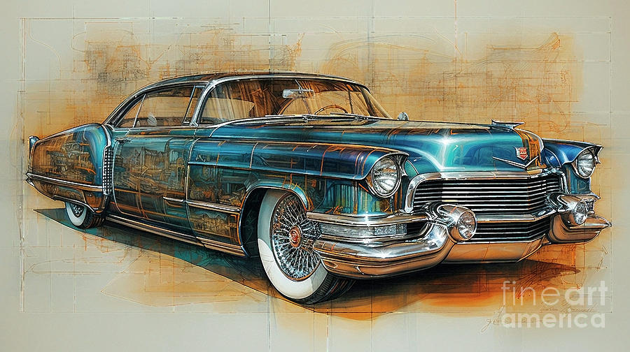 Vintage Drawing - Muscle Car 1054 Cadillac Coupe deVille supercar by Clark Leffler