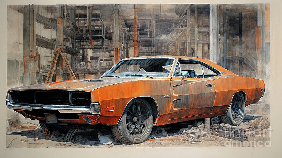 Muscle Car 1124 Dodge Charger 500 Supercar Drawing
