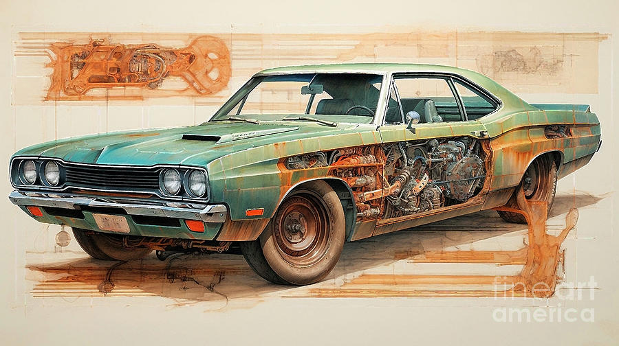 Vintage Drawing - Muscle Car 1316 Plymouth Road Runner supercar by Clark Leffler